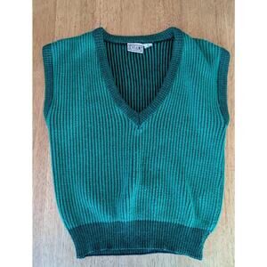Evian LTD Womens Pullover Sweater Vest Medium Green Ribbed Vintage